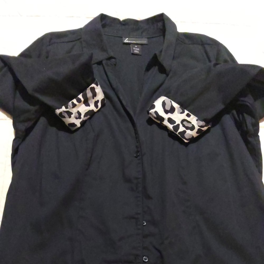 Lane Bryant Black Blouse with Leopard Print Cuffs Women's Plus Size 20